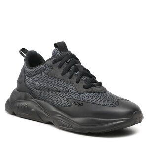 Hugo Boss Hugo Leon Logo Mixed Material Runner Black Shoes Size 7